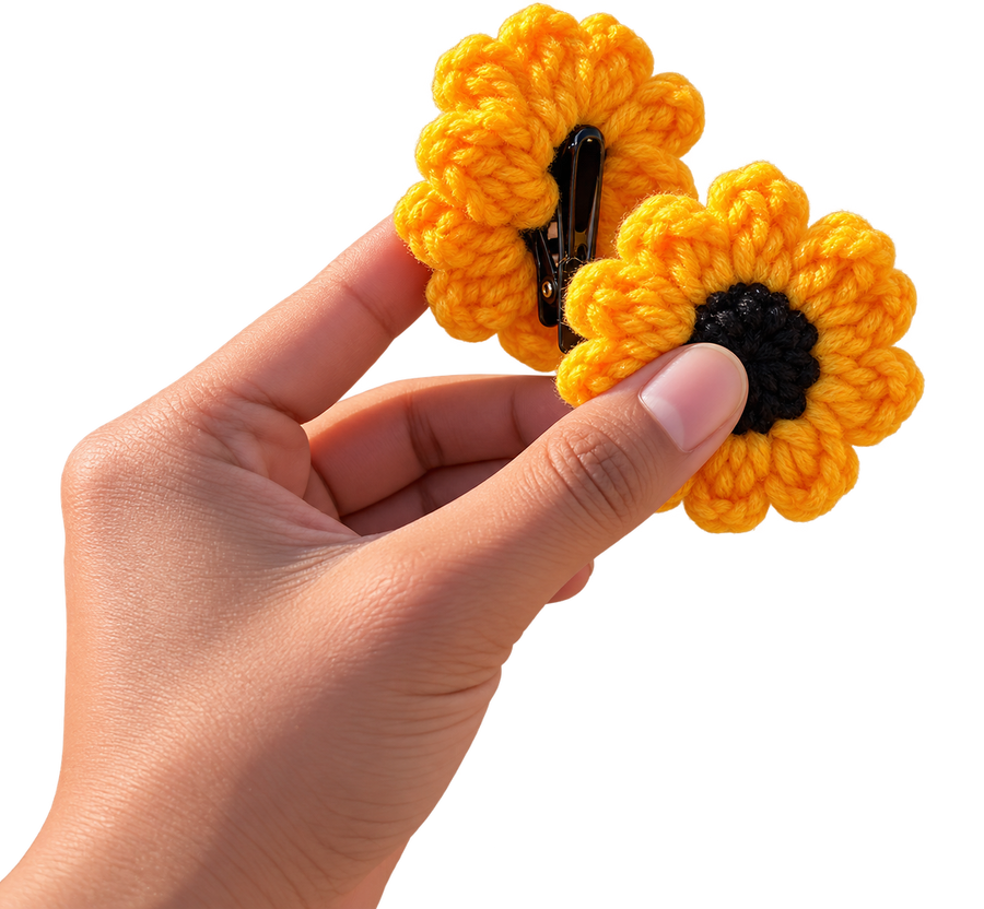 GOSARTE handmade crochet sunflower hair clutcher – product view 1