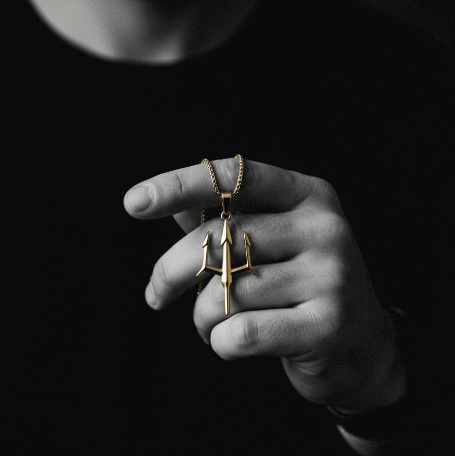 GOSARTE 22K gold plated Trident locket pendant – product view 2