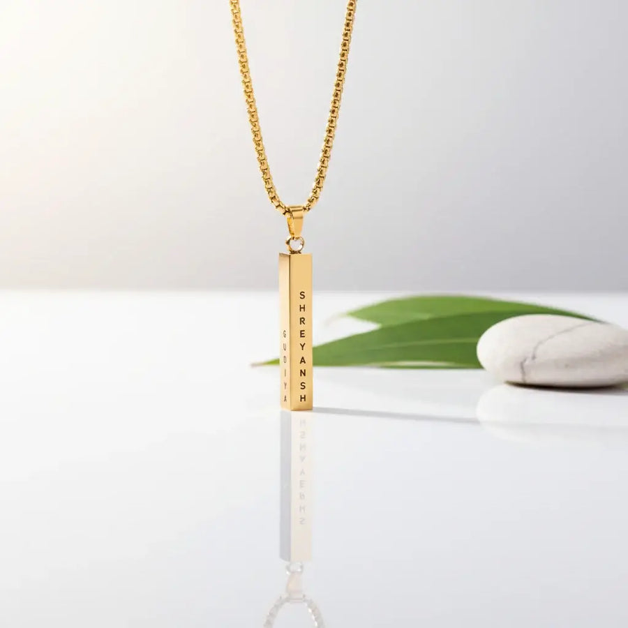 Personalised Cuboid Locket for Men – Gold Plated by GOSARTE – product view 2