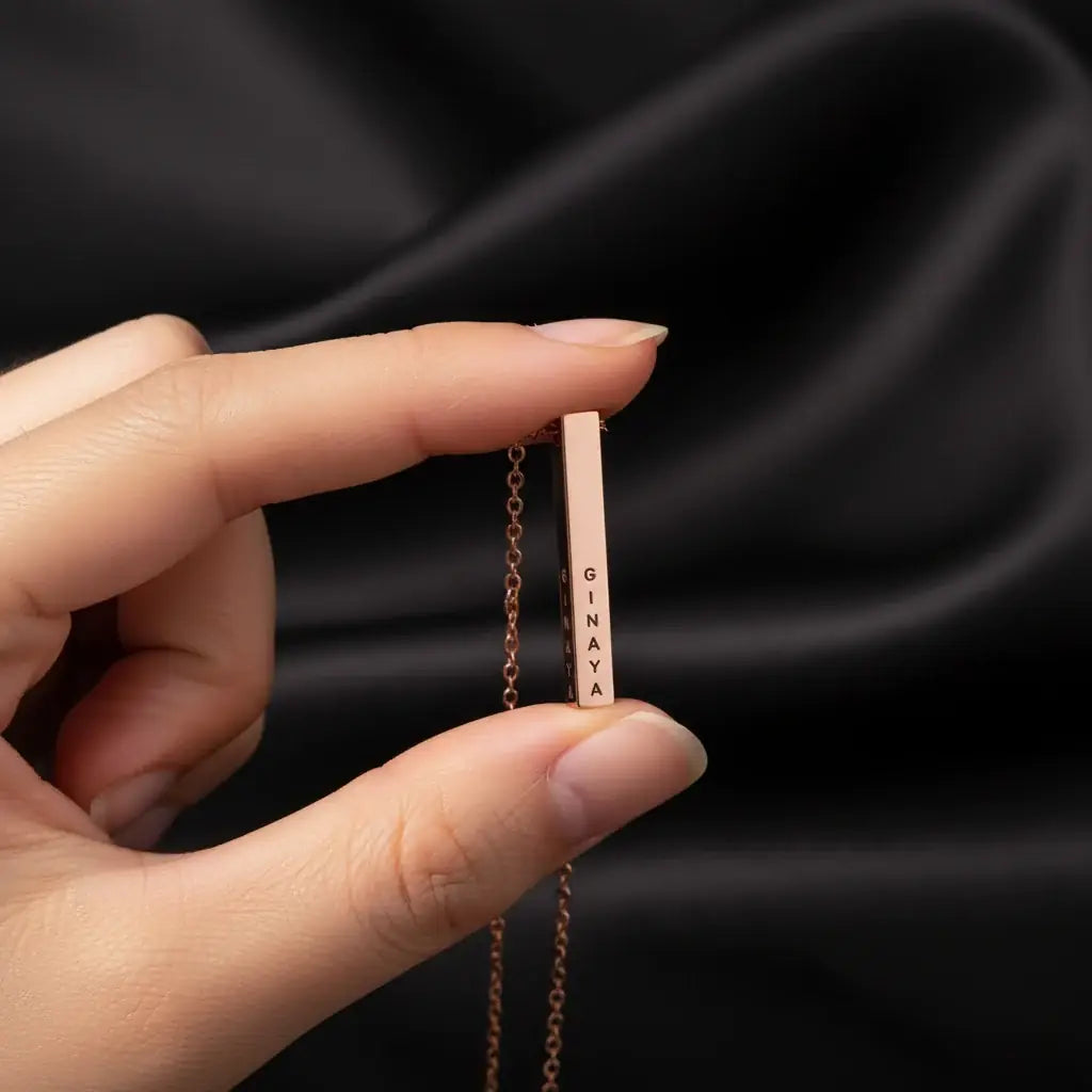 Personalised Cuboid Pendant for Women – Rose Gold Plated by GOSARTE – product view 2