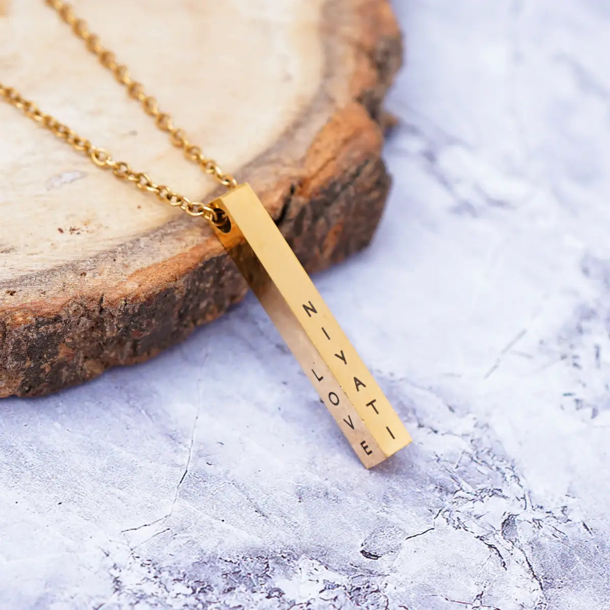Personalised Cuboid Pendant for Women – Gold Plated by GOSARTE – product view 6