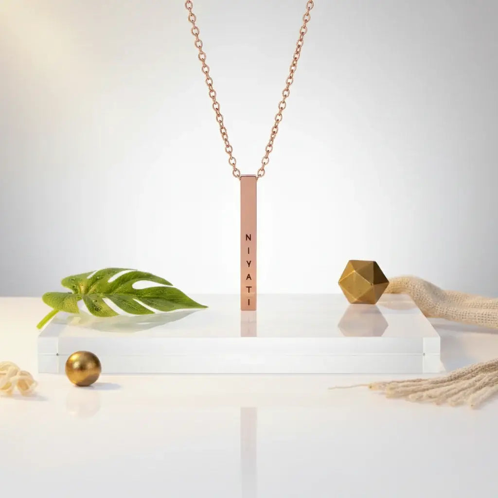 Personalised Cuboid Pendant for Women – Rose Gold Plated by GOSARTE – product view 5