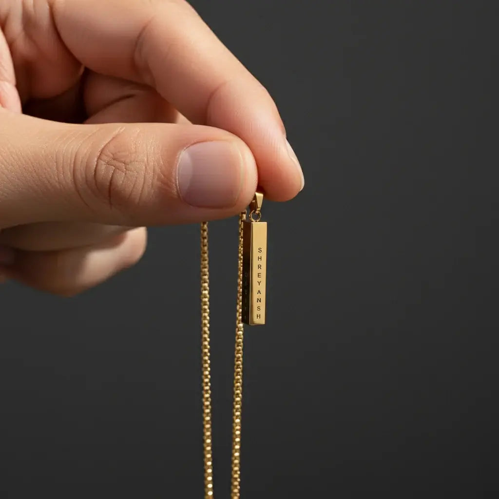 Personalised Cuboid Locket for Men – Gold Plated by GOSARTE – product view 5