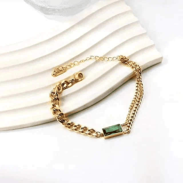 Green Stone Bracelet – Gold Plated by GOSARTE – product view 1