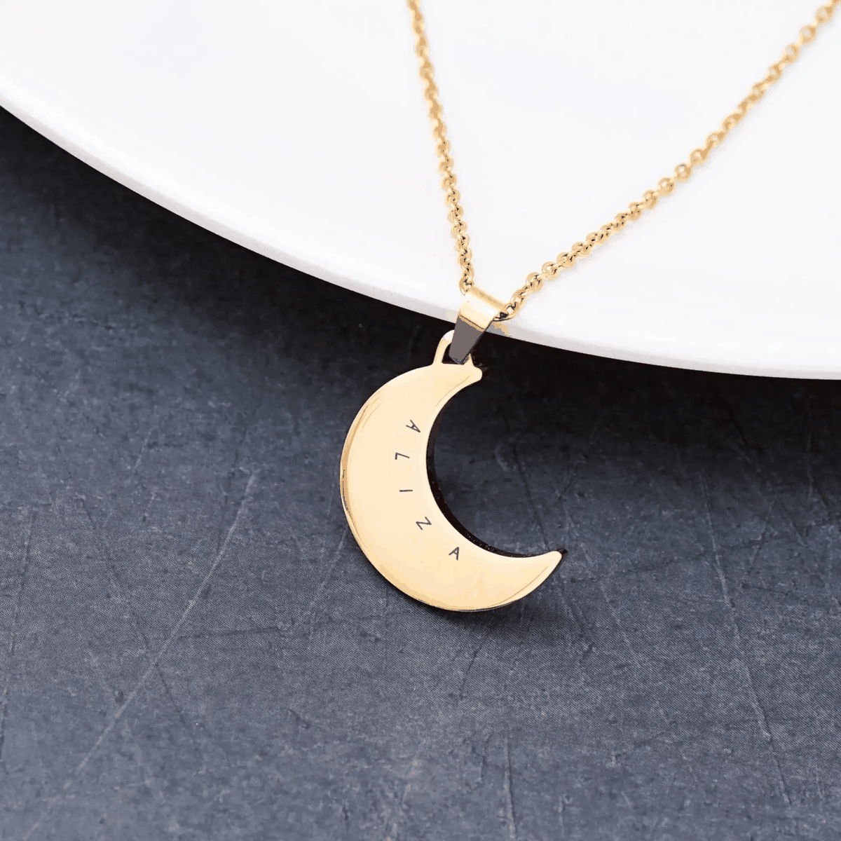 Personalised Moon Pendant Necklace – Gold Plated by GOSARTE – product view 1