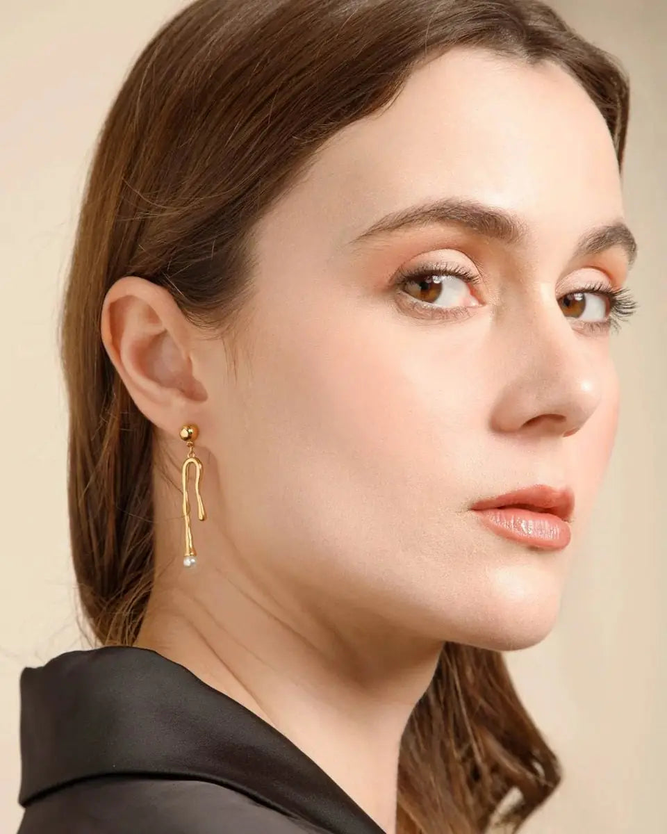 Liquid Asymmetric Earrings – Gold Plated by GOSARTE – product view 4