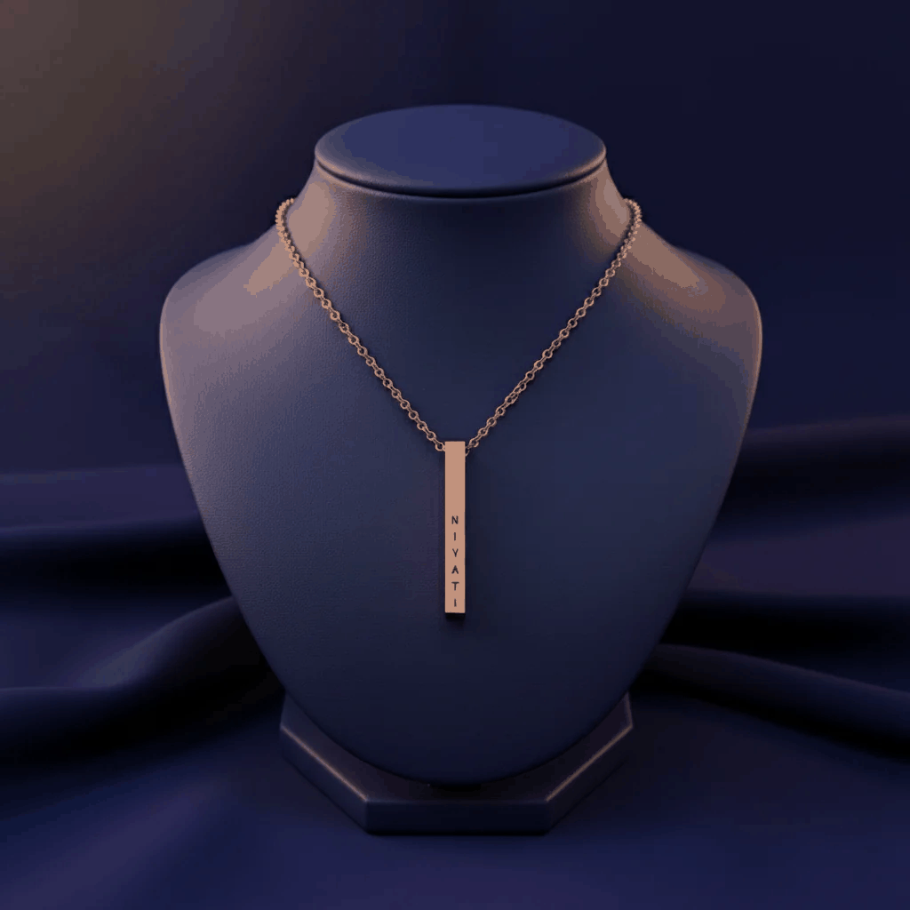 Personalised Cuboid Pendant for Women – Rose Gold Plated by GOSARTE – product view 1