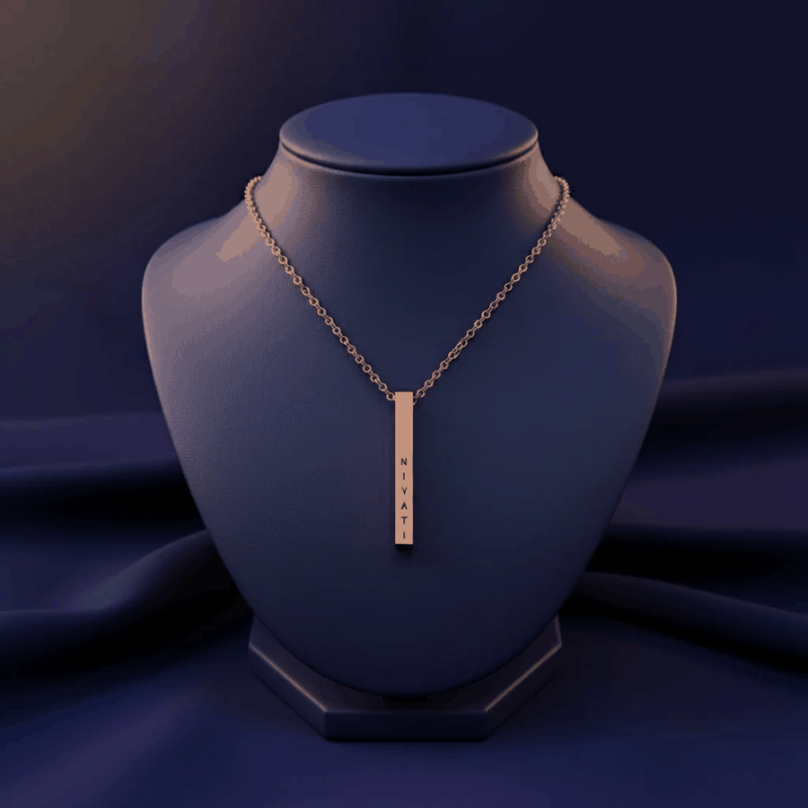 Personalised Cuboid Pendant for Women – Rose Gold Plated by GOSARTE – product view 1