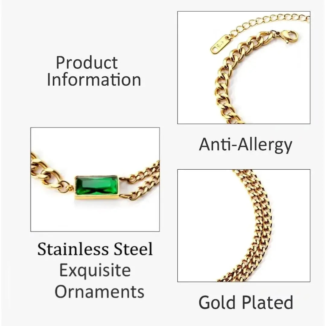 Green Stone Bracelet – Gold Plated by GOSARTE – product view 6