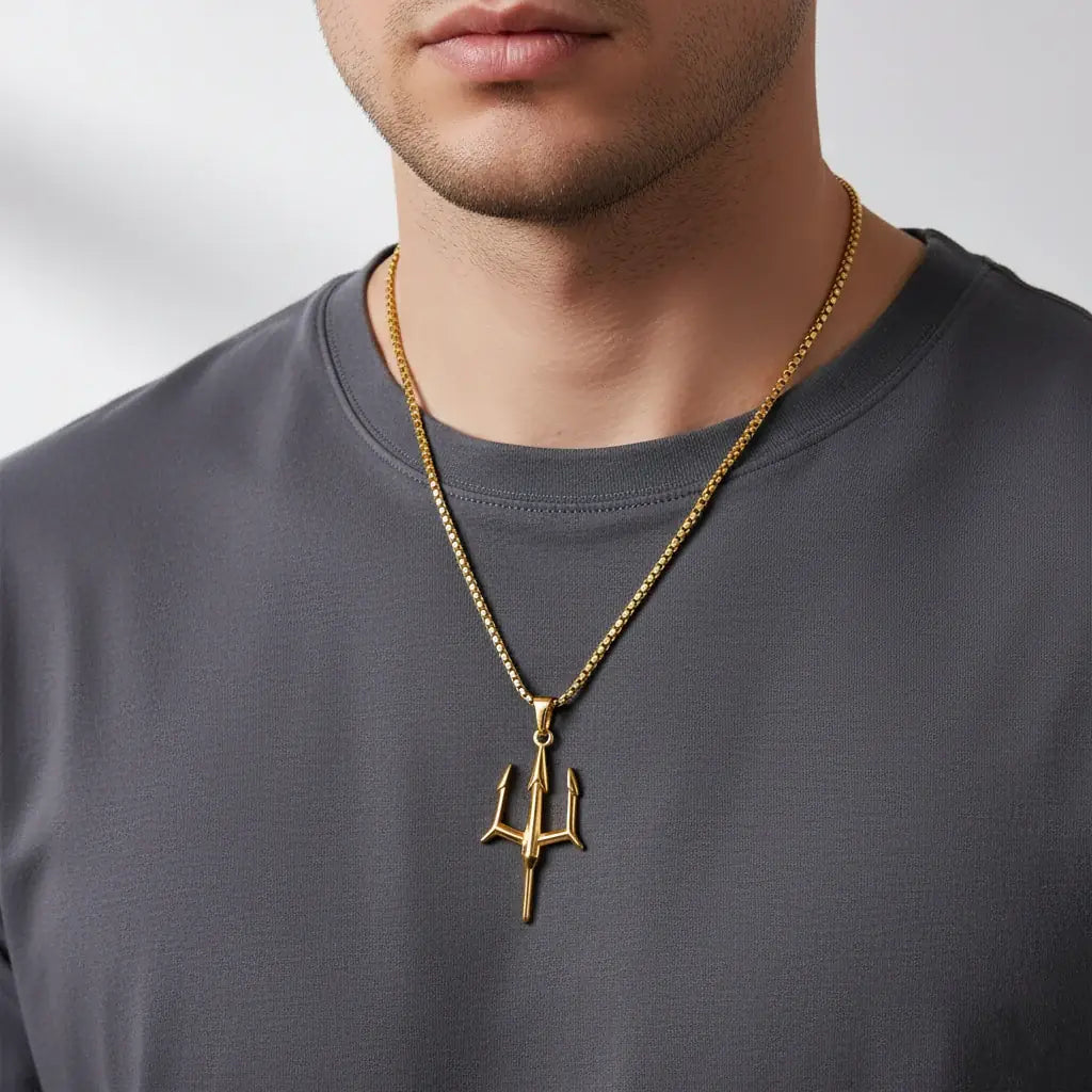 Trident Locket with Square Rolo Chain – 22K Gold Plated