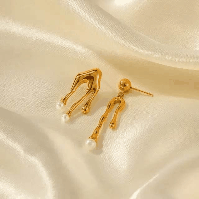 Liquid Asymmetric Earrings – Gold Plated by GOSARTE – product view 1