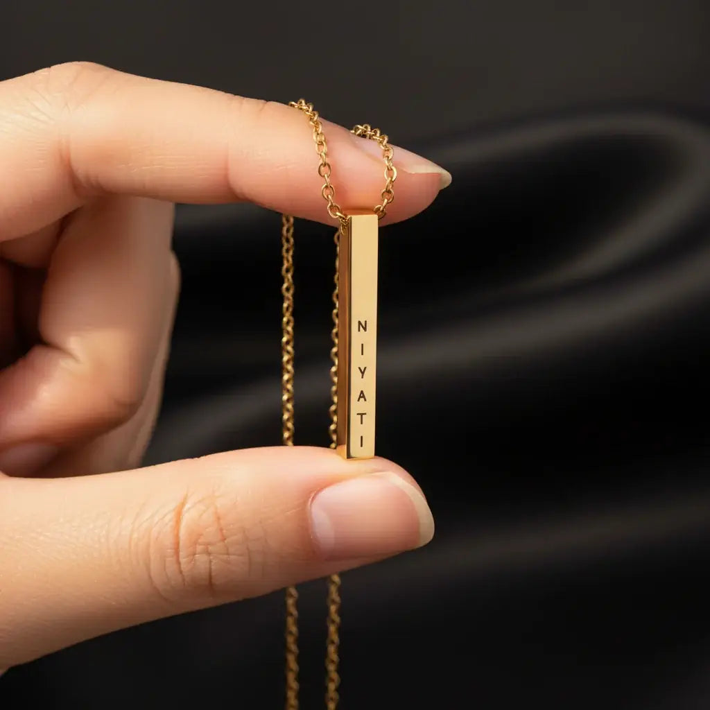 Personalised Cuboid Pendant for Women – Gold Plated by GOSARTE – product view 3