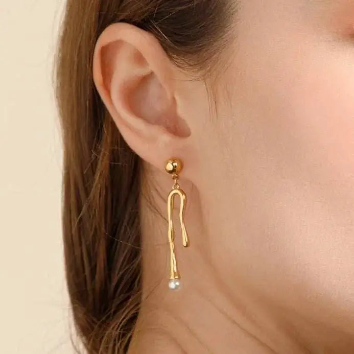 Liquid Asymmetric Earrings – Gold Plated by GOSARTE – product view 7