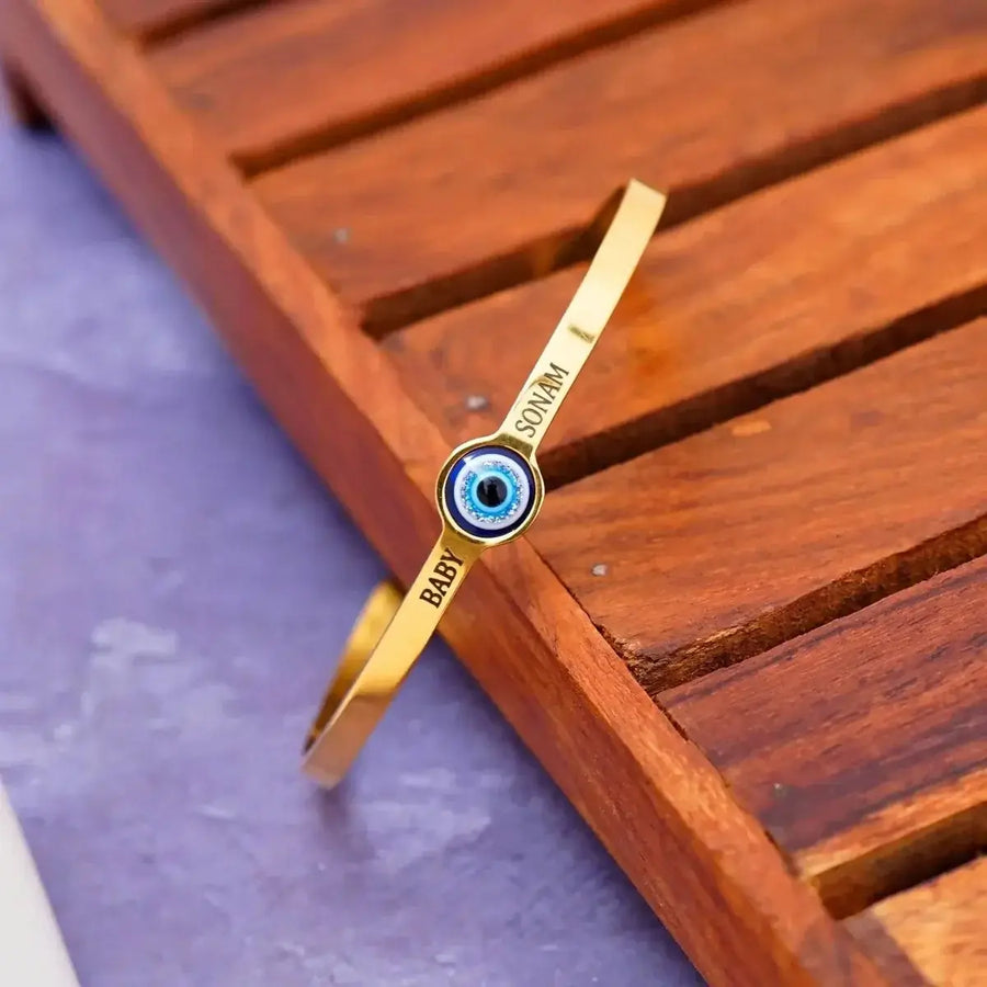 Personalised Evil Eye Bracelet for Women – 22K Gold Plated