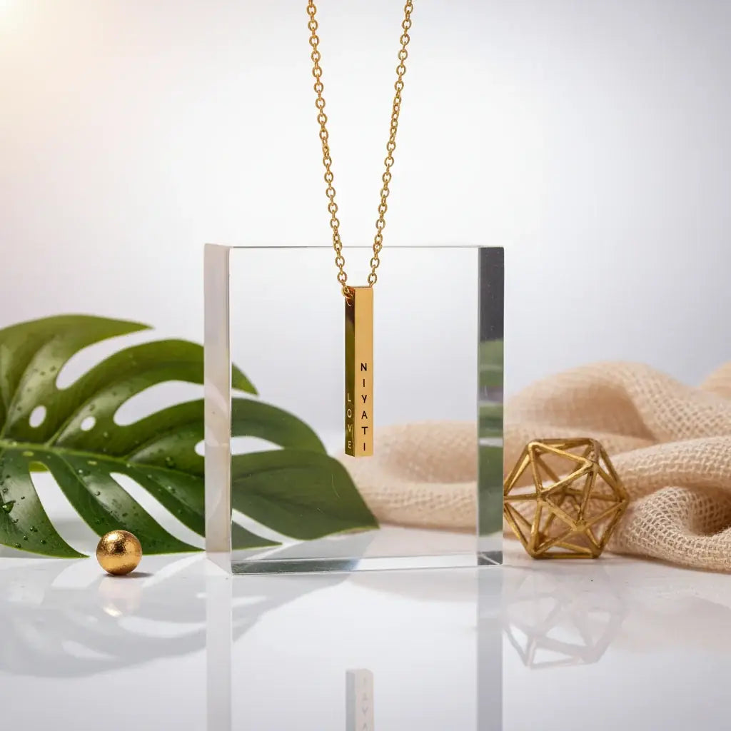 Personalised Cuboid Pendant for Women – Gold Plated by GOSARTE – product view 2