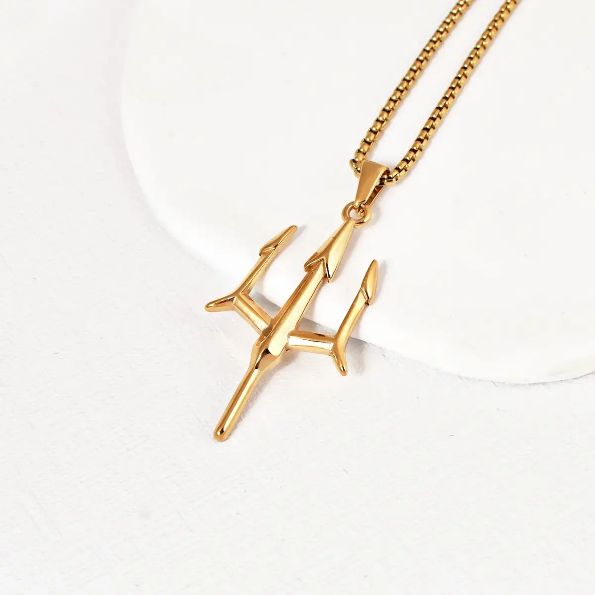 Trident Locket with Square Rolo Chain – 22K Gold Plated
