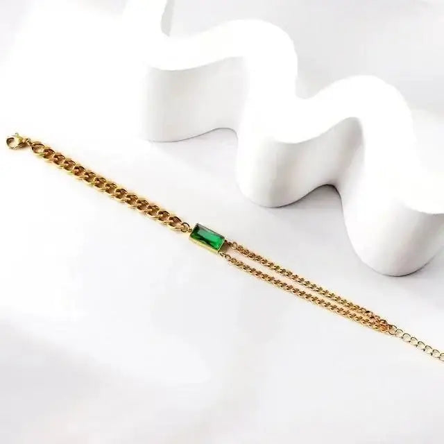 Green Stone Bracelet – Gold Plated by GOSARTE – product view 3