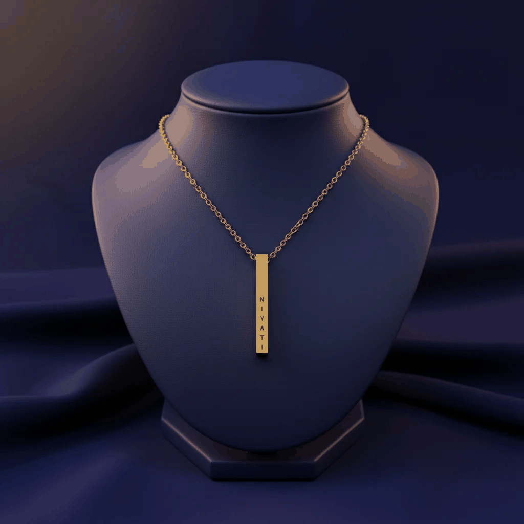 Personalised Cuboid Pendant for Women – Gold Plated by GOSARTE – product view 1