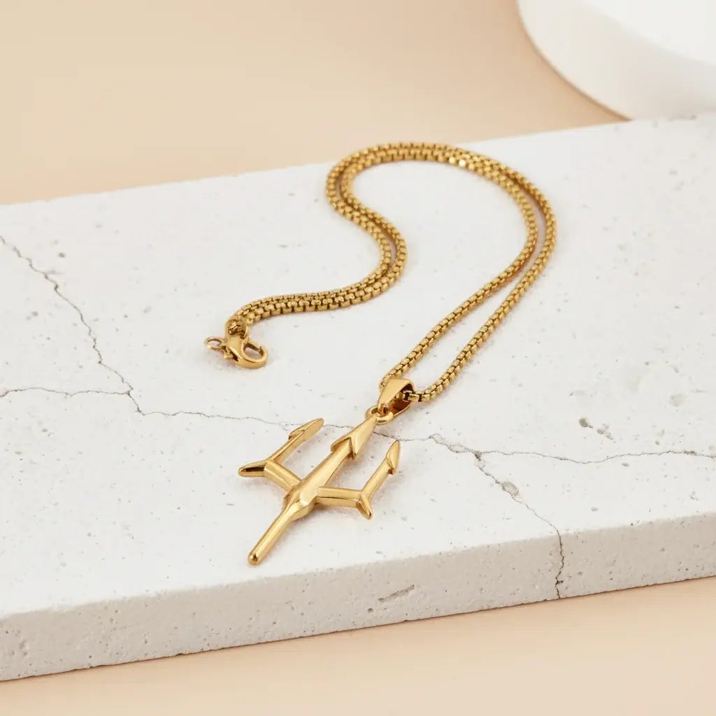 Trident Locket with Square Rolo Chain – 22K Gold Plated