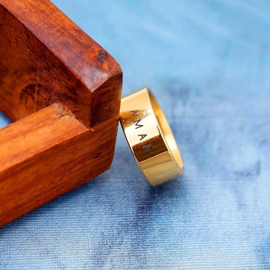 Personalised Brute Ring for Men – Gold Plated by GOSARTE – product view 2