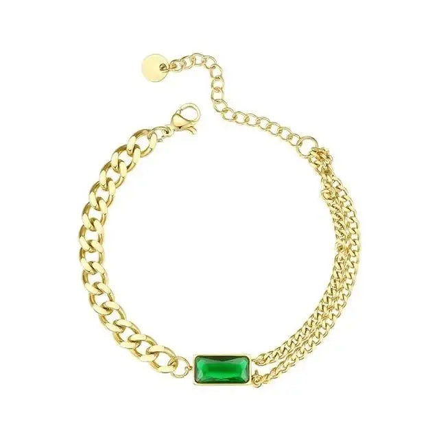 Green Stone Bracelet – Gold Plated by GOSARTE – product view 2