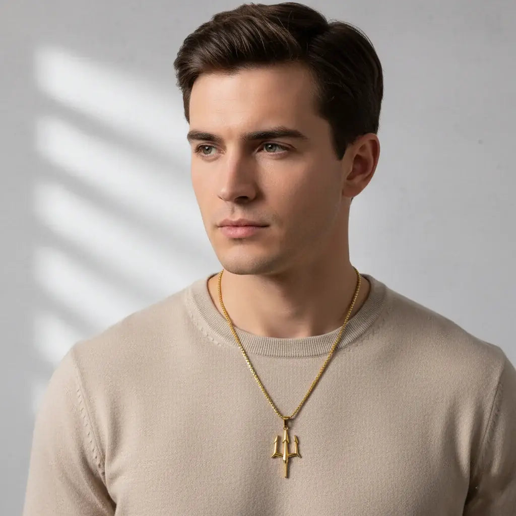Trident Locket with Square Rolo Chain – 22K Gold Plated