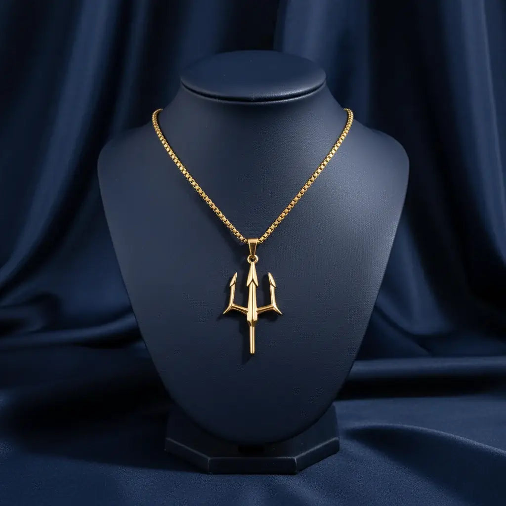 Trident Locket with Square Rolo Chain – 22K Gold Plated