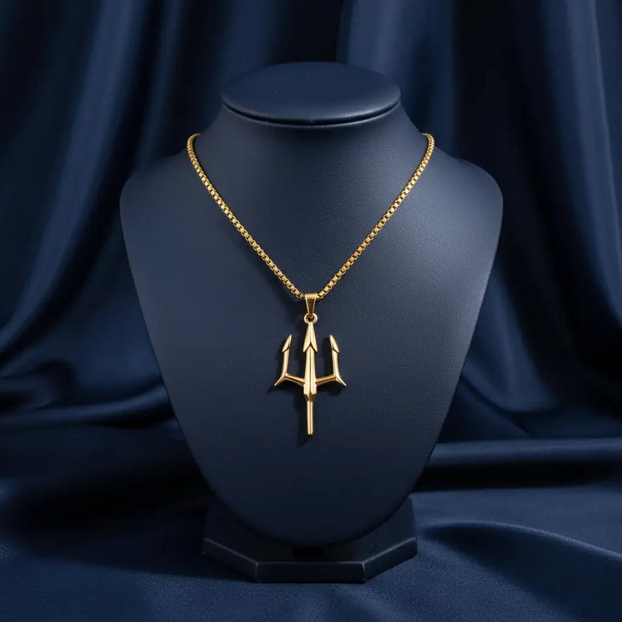 Trident Locket with Square Rolo Chain – 22K Gold Plated