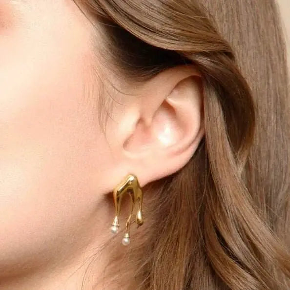 Liquid Asymmetric Earrings – Gold Plated by GOSARTE – product view 6