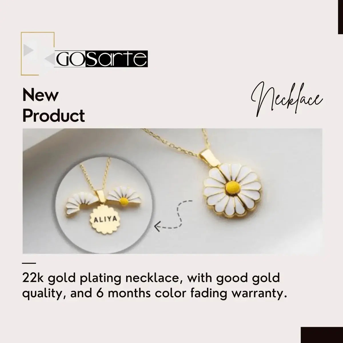 Personalised Flower Necklace – Gold Plated by GOSARTE – product view 2