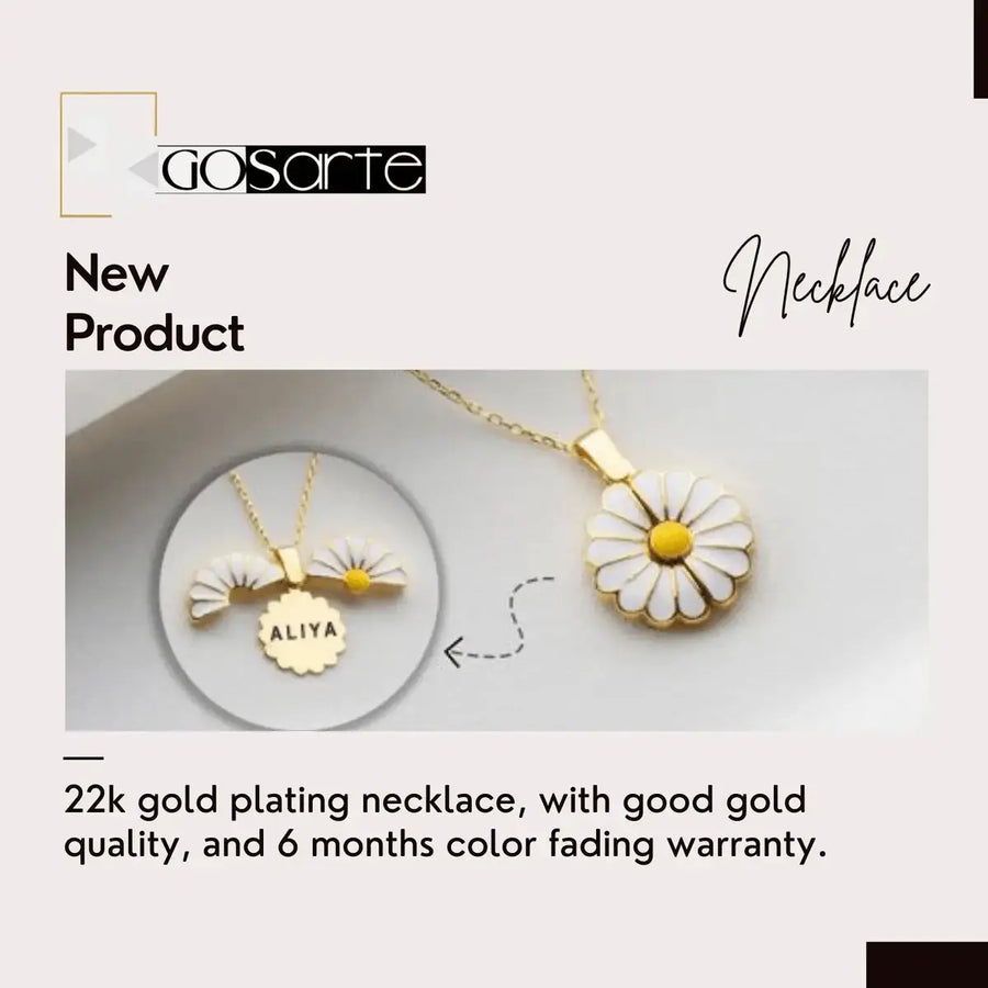 Personalised Flower Necklace – Gold Plated by GOSARTE – product view 2