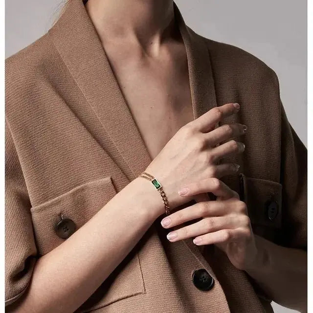 Green Stone Bracelet – Gold Plated by GOSARTE – product view 4