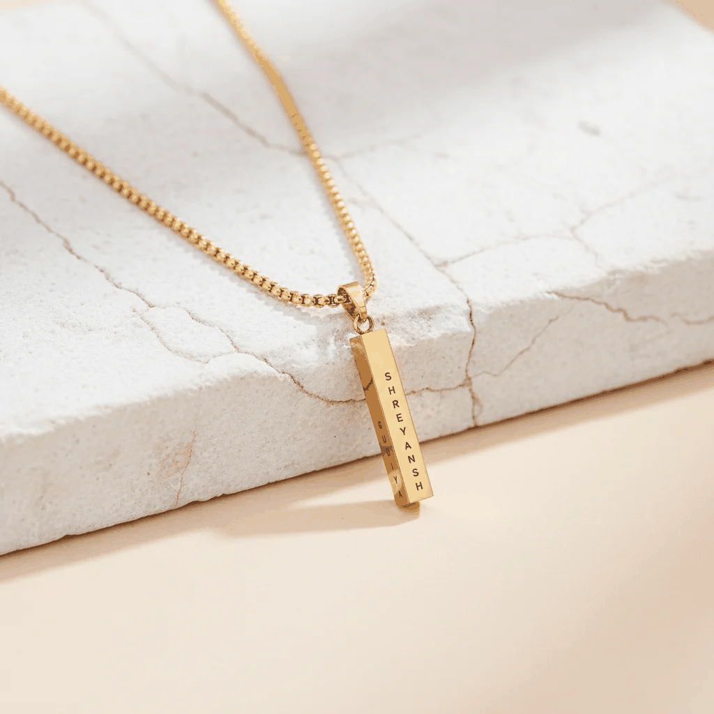 Personalised Cuboid Locket for Men – Gold Plated by GOSARTE – product view 1