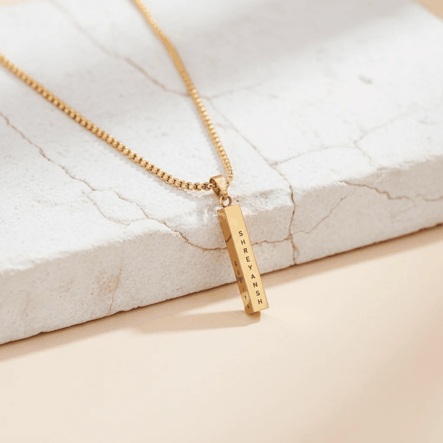 Personalised Cuboid Locket for Men – Gold Plated by GOSARTE – product view 1