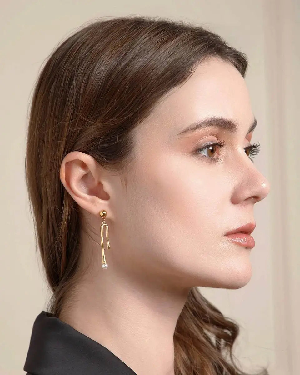 Liquid Asymmetric Earrings – Gold Plated by GOSARTE – product view 8