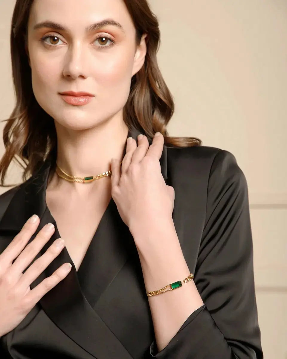 Green Stone Bracelet – Gold Plated by GOSARTE – product view 5