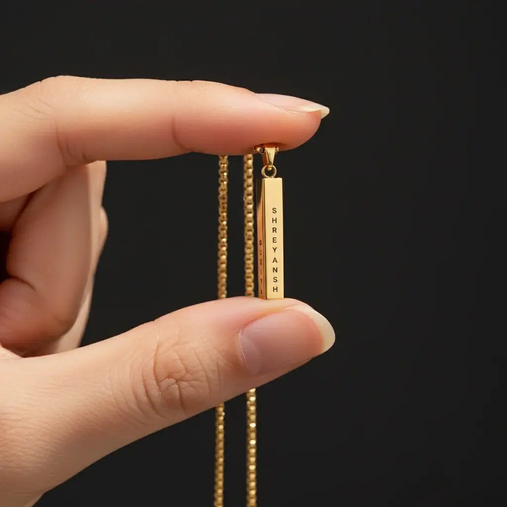 Personalised Cuboid Locket for Men – Gold Plated by GOSARTE – product view 3