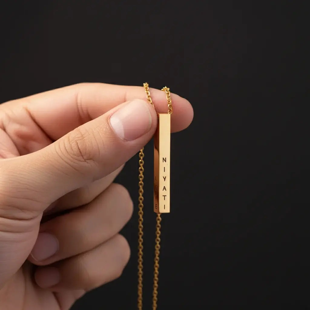 Personalised Cuboid Pendant for Women – Gold Plated by GOSARTE – product view 5