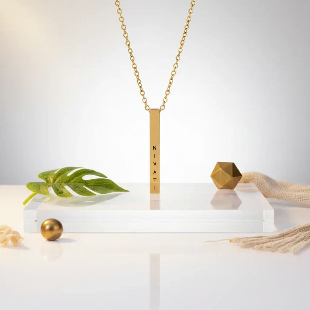 Personalised Cuboid Pendant for Women – Gold Plated by GOSARTE – product view 4