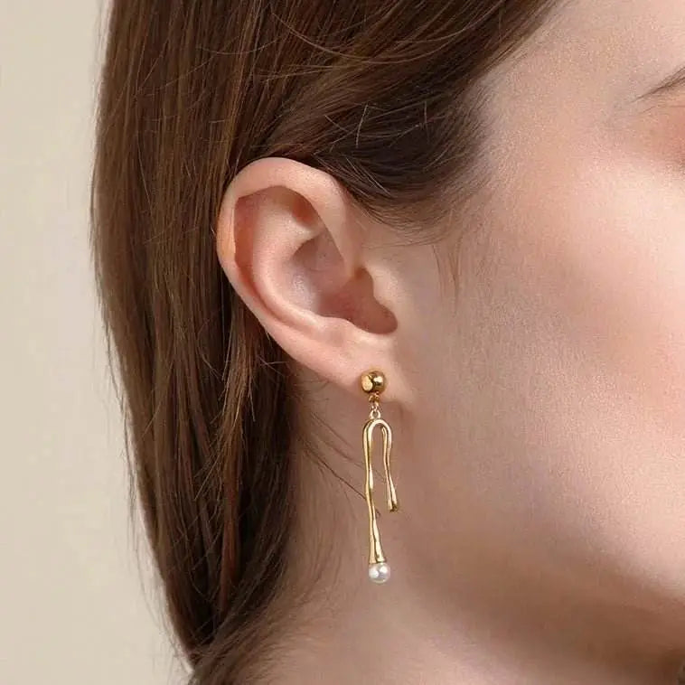 Liquid Asymmetric Earrings – Gold Plated by GOSARTE – product view 5