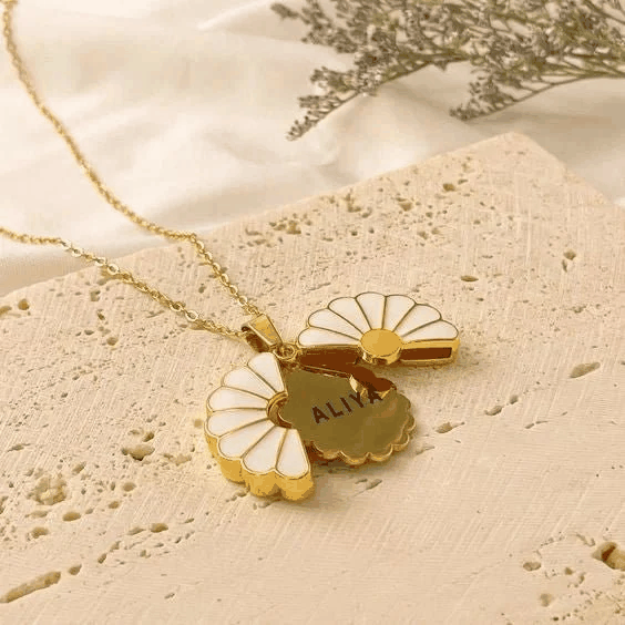 Personalised Flower Necklace – Gold Plated by GOSARTE – product view 1