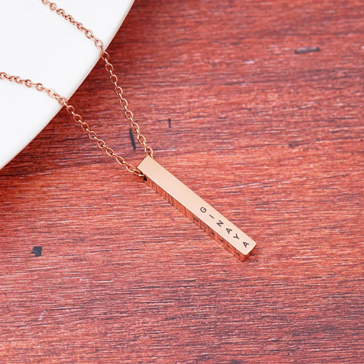 Personalised Cuboid Pendant for Women – Rose Gold Plated by GOSARTE – product view 3
