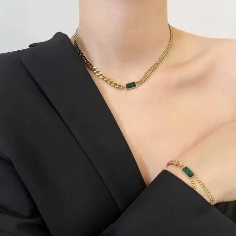 Gosarte Emporium premium green stone accessories for women gold chain necklace and bracelet set